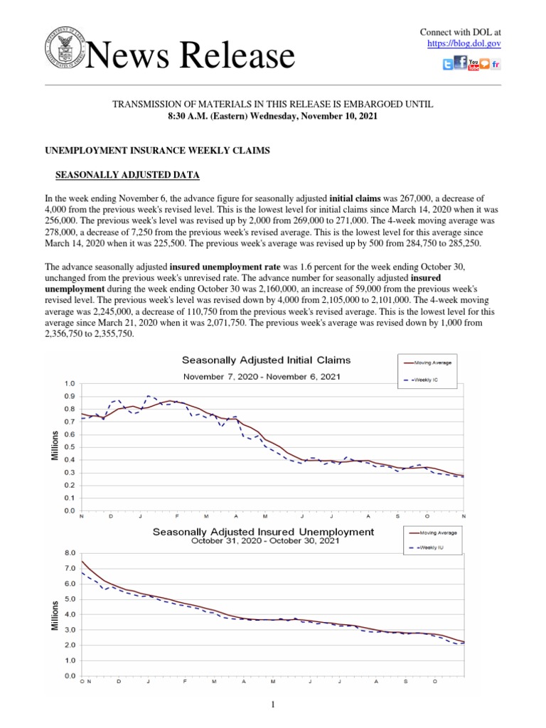 Unemployment Insurance Weekly Claims 11.10.21 | PDF | Unemployment ...