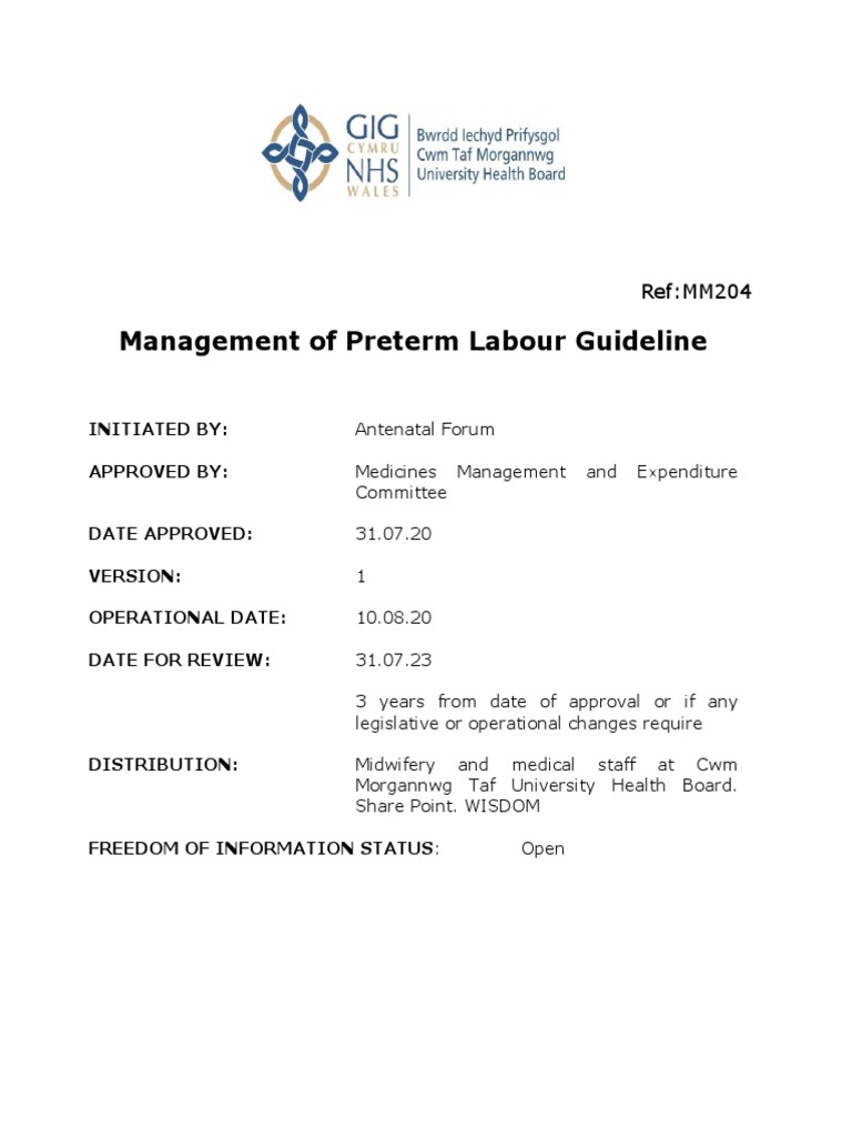 Preterm Labour - CTM Guideline 2020 | PDF | Preterm Birth | Childbirth