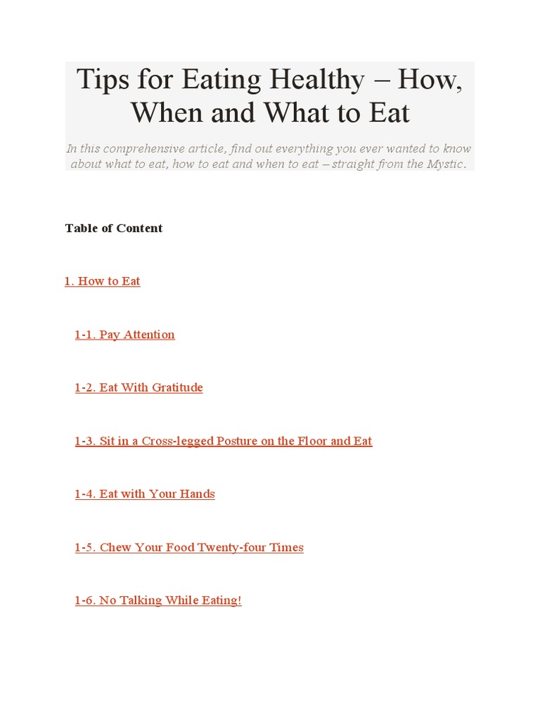Tips For Eating Healthy | PDF | Eating | Foods