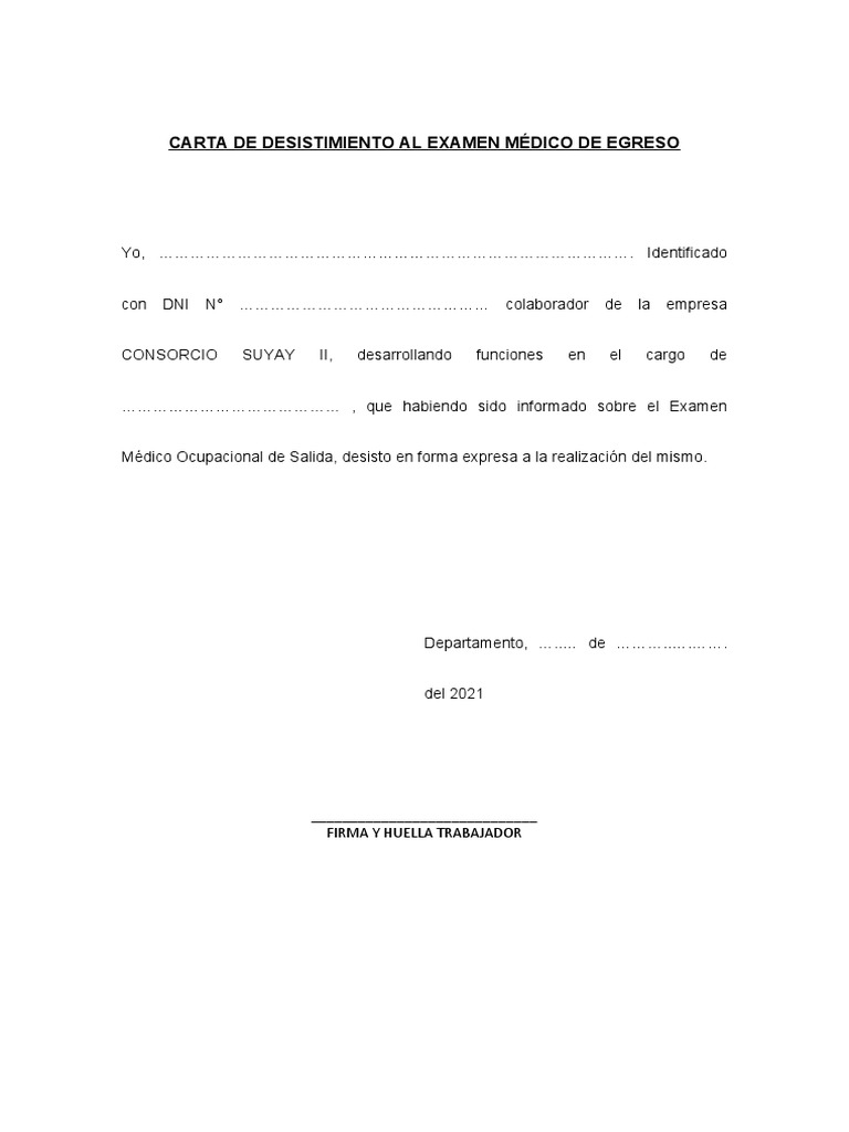 Carta de Exoneracion de Examen Medico Retiro PDF