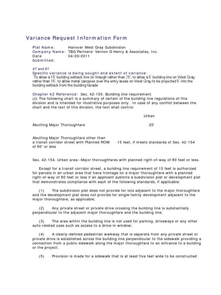 Hanover West Gray Variance Request Form | PDF | Sidewalk | Street