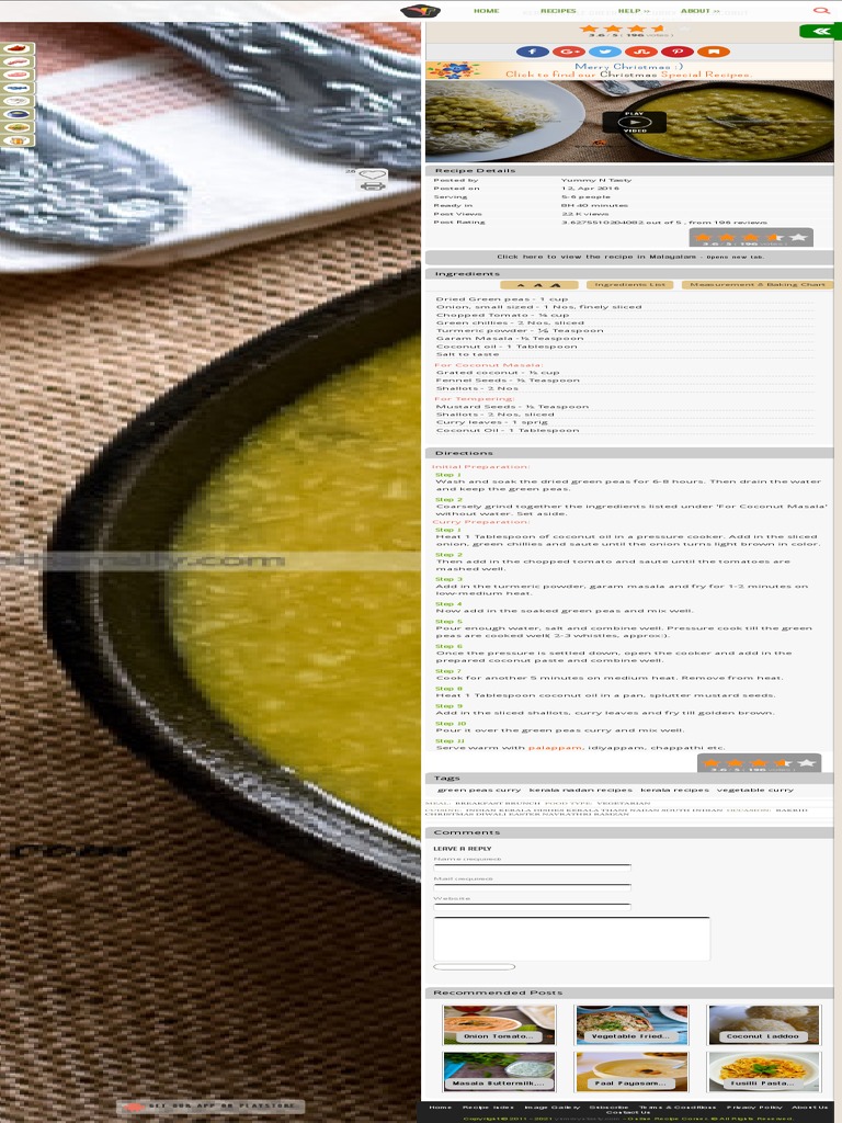 Kerala Style Green Peas Curry With Coconut Yumm PDF Curry