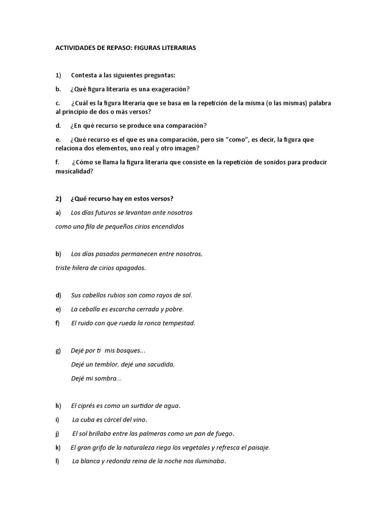 Actividades de Repaso - Recursos Literarios | PDF