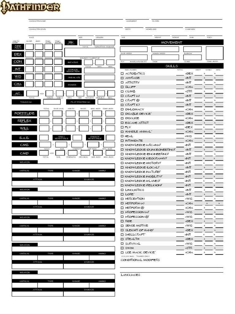 Pathfinder 1E Character Sheet PDF | PDF