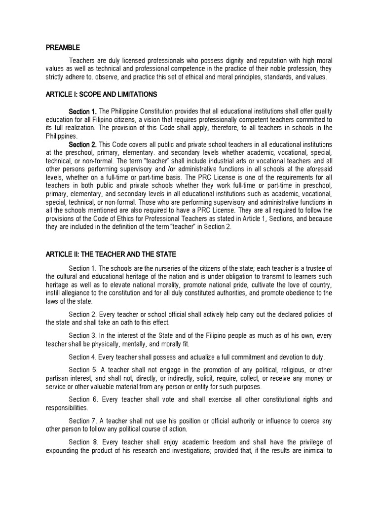 Preamble for Professional Teachers in the Philippines | PDF | Teachers ...