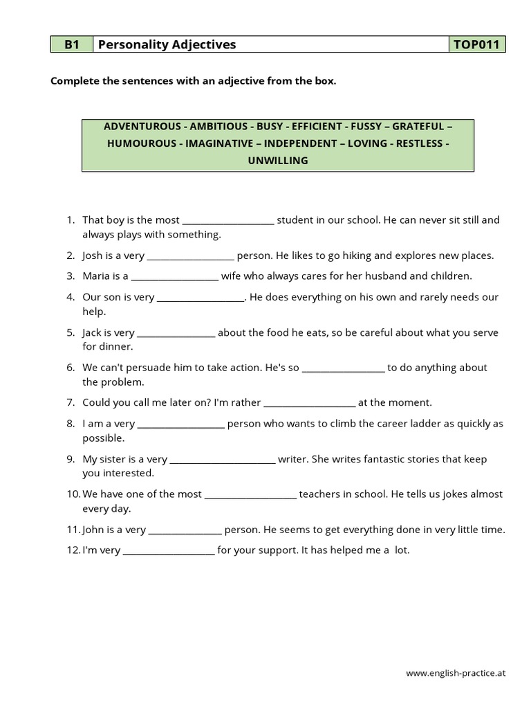 Personality Adjectives English | PDF
