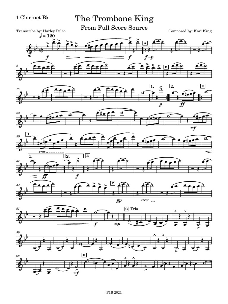 The Trombone King BB Clarinet 1 PDF Musical Compositions