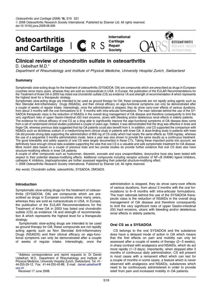 Condroitina Uebelhart Clinical Review of Chondroitin Sulfate in