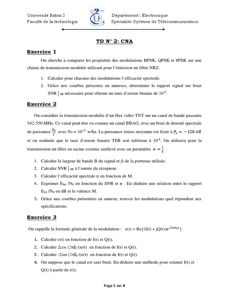 TD 2 Cna PDF Rapport signal sur bruit Radio