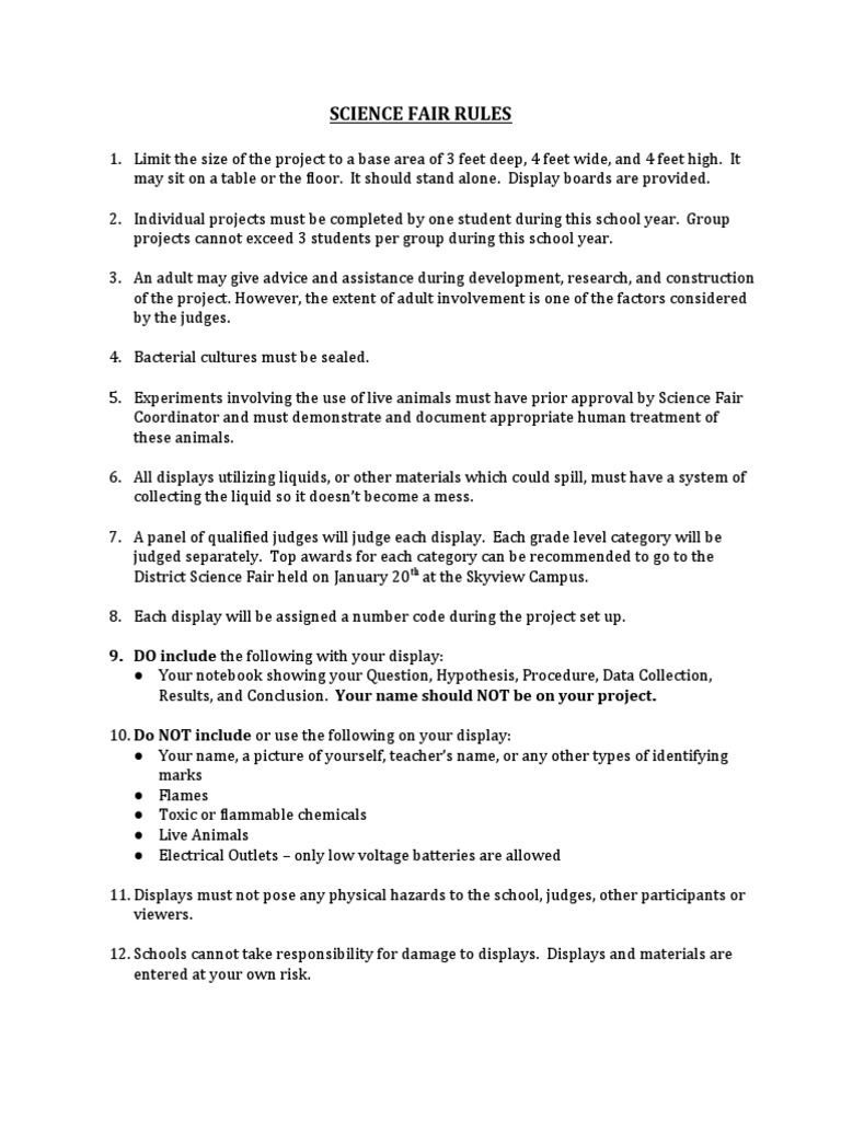 Science Fair Rules PDF