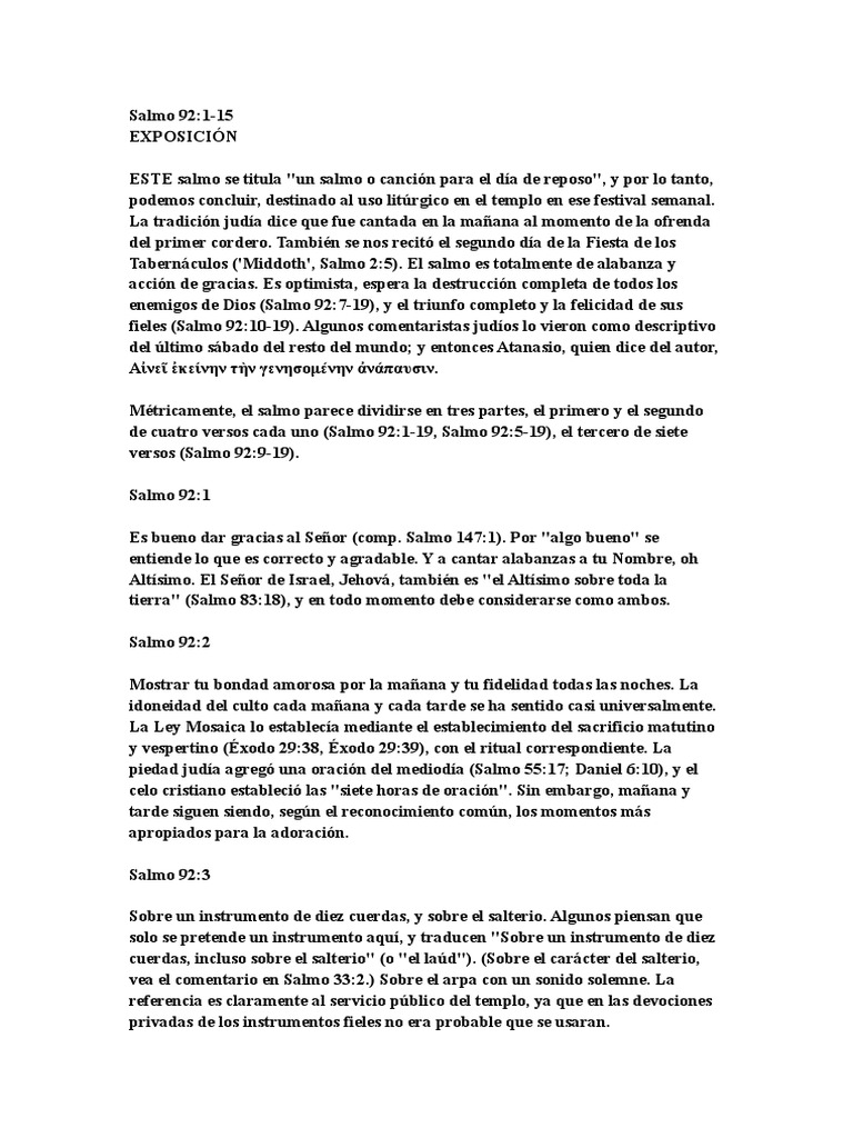 Salmo 92 Analisis Pdf Salmos Libros Del Antiguo Testamento