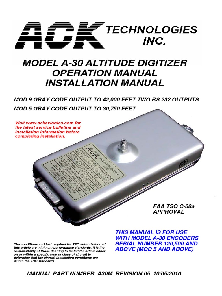 A-30 Encoder Installation Manual | PDF | Altimeter | Transponder ...