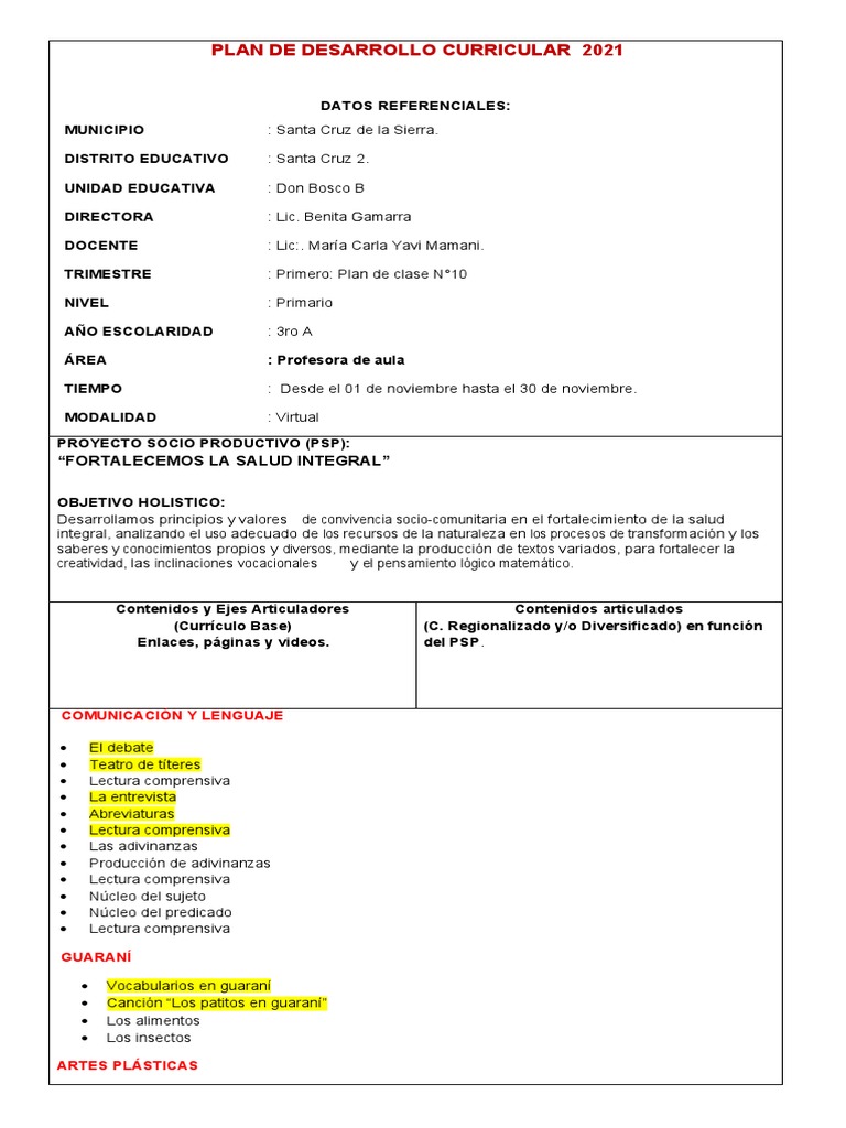 10° Plan de Desarrollo Curricular 2021 | PDF | Tierra | Comprensión lectora