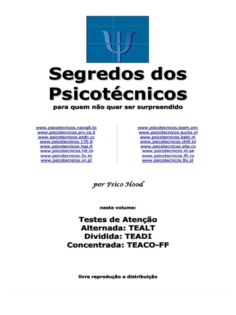 Testes Psicotécnicos: TEALT, TEADI, TEACO-FF | PDF | Psicologia ...
