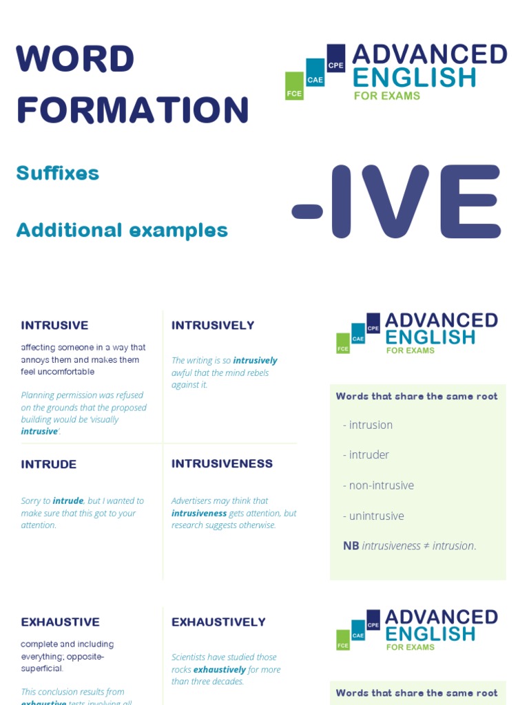 Word Formation: Suffixes Additional Examples | PDF | Psychological ...