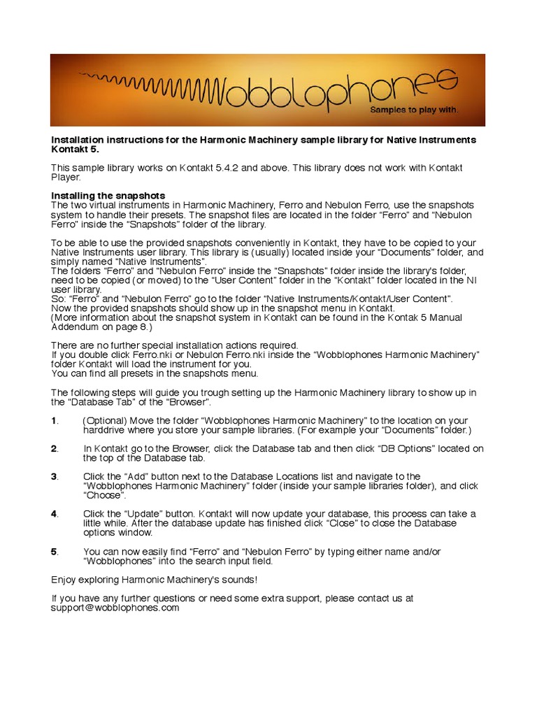 Installation Instructions For The Harmonic Machinery Sample Library For ...