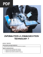 Information & Communication Technology 7: Lesson: Omputer Most Essential Learning Competencies