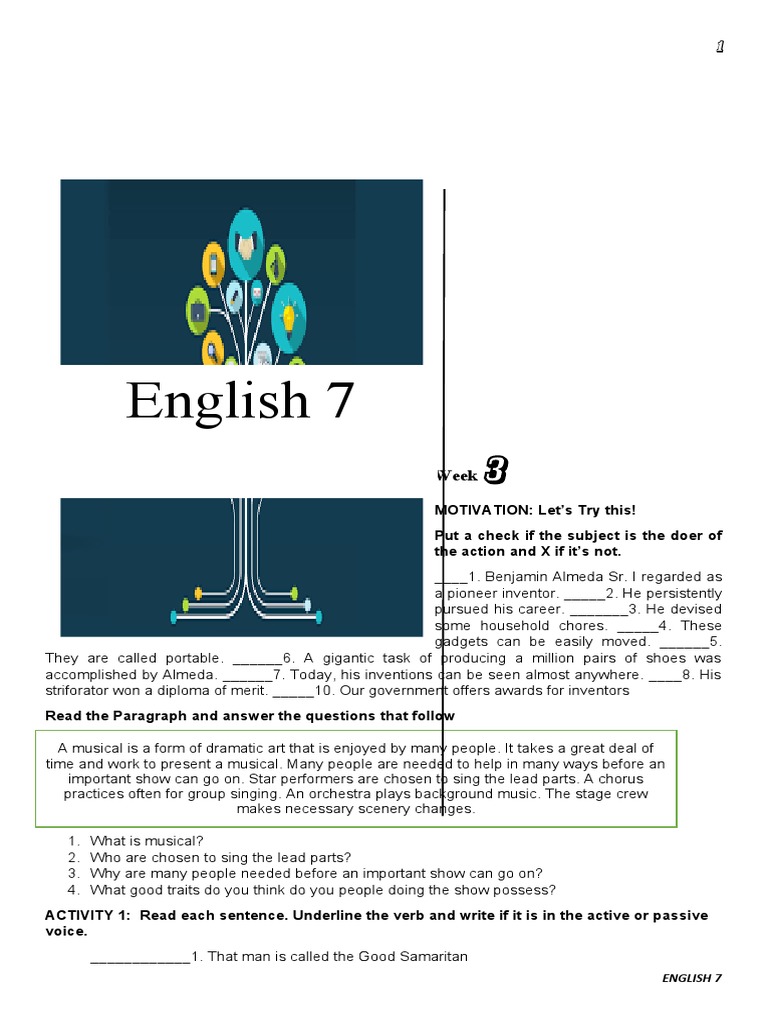 Work Sheets in English 7 PDF Grammatical Tense Perfect (Grammar)