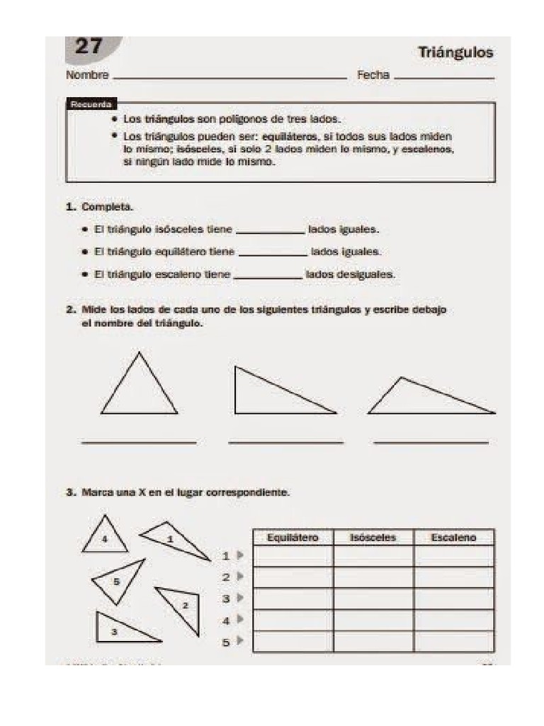 Hoja de Trabajo Triangulos. | PDF
