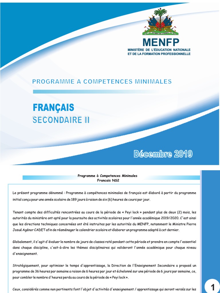 Programme de Français Secondaire II MENFP | PDF | Discours ...