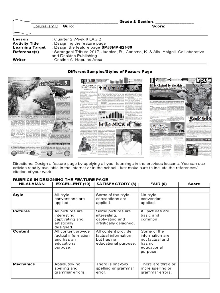 Journalism-8 Q2 W6-Las2 | PDF | Art