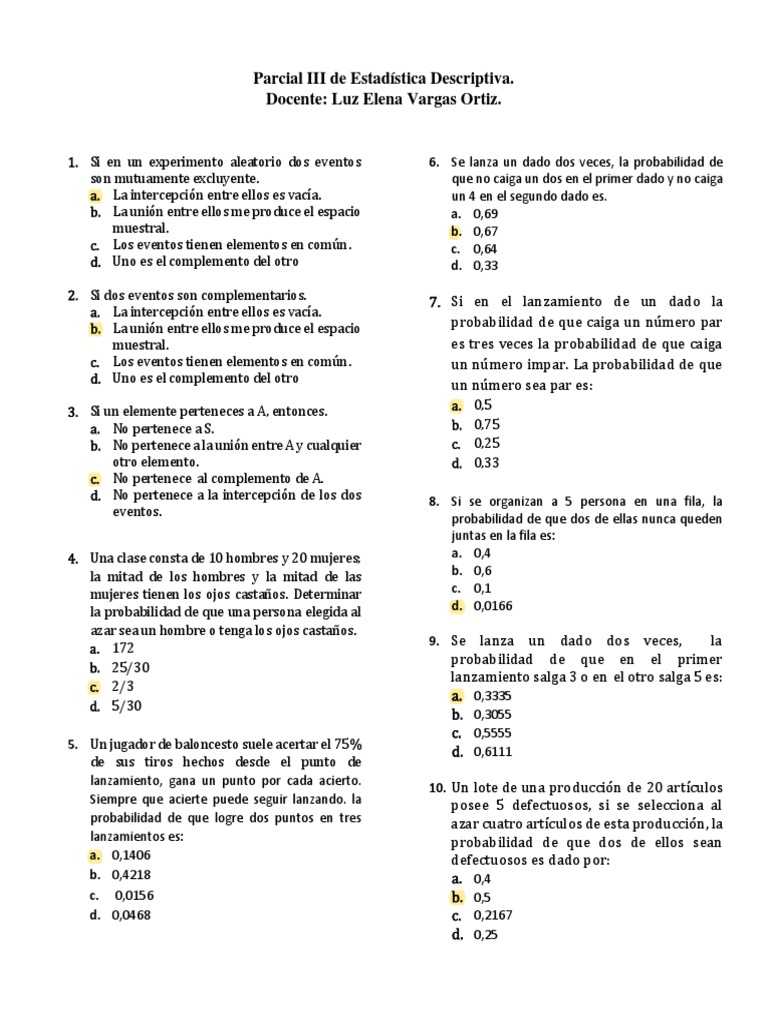 Examen de Probabilidad | PDF | Probabilidad | Probabilidades y estadsticas