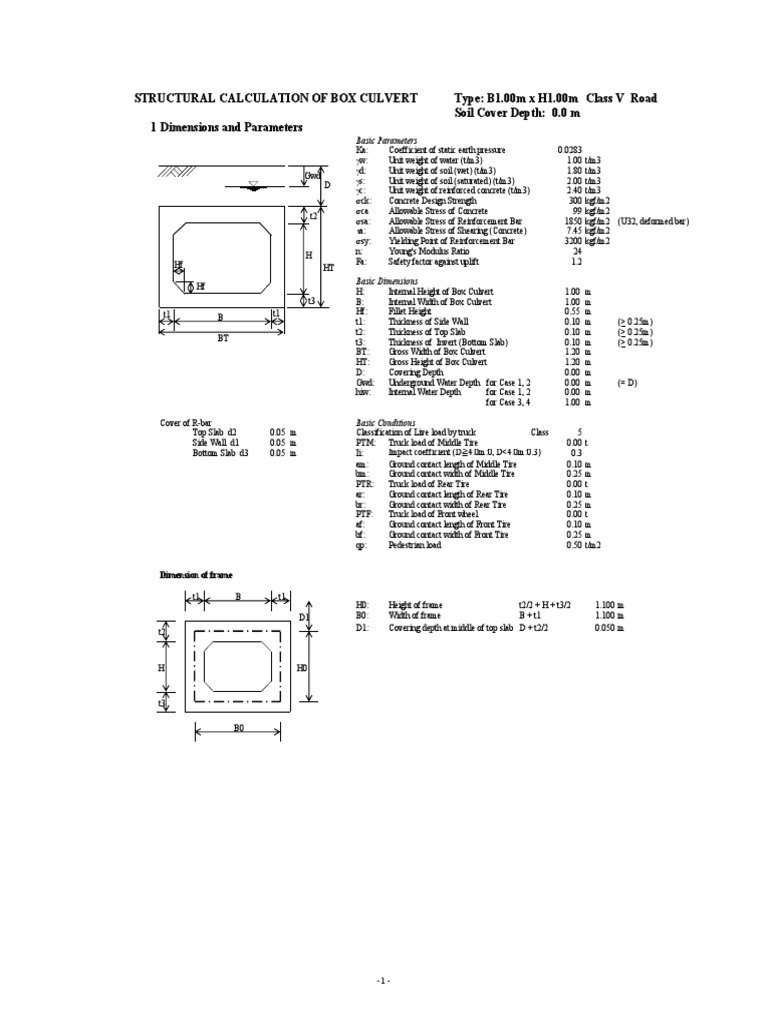 Structural Calculation of Box Culvert Type B1.00m X H1.00m Class V