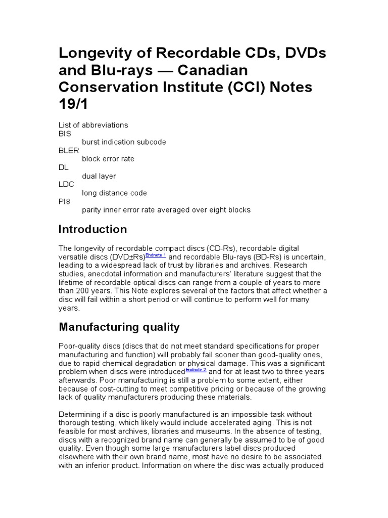 Longevity of Recordable CDS, DVDs and Blu-Rays | PDF | Compact Disc | Dvd