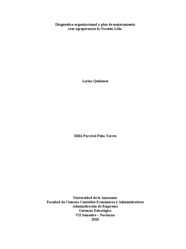 Diagnóstico Organizacional y Plan de Mejoramiento | PDF | Análisis FODA ...
