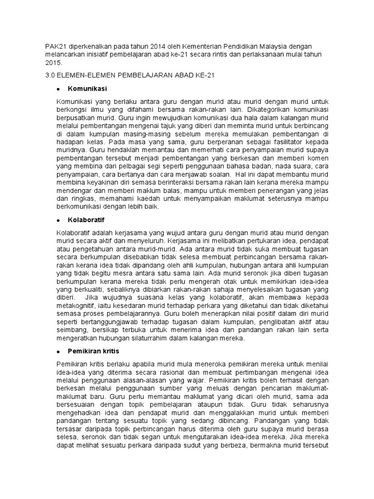 Elemen Pembelajaran PAK21 di Malaysia | PDF | Pengembangan Diri