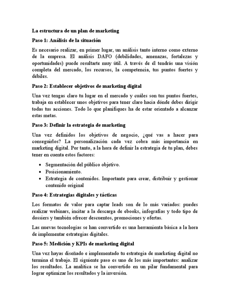 Estructura de un Plan de Marketing | PDF | Marketing | Modelo de negocio