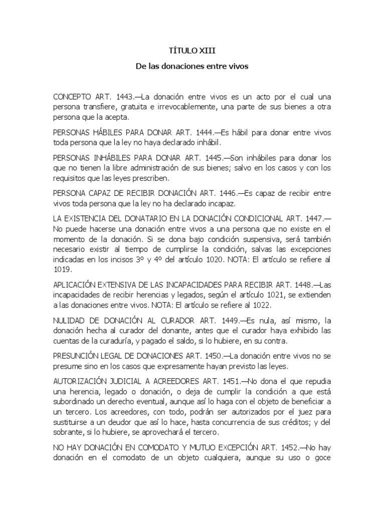 Donaciones entre Vivos en Código Civil | PDF | Donación | Ley común