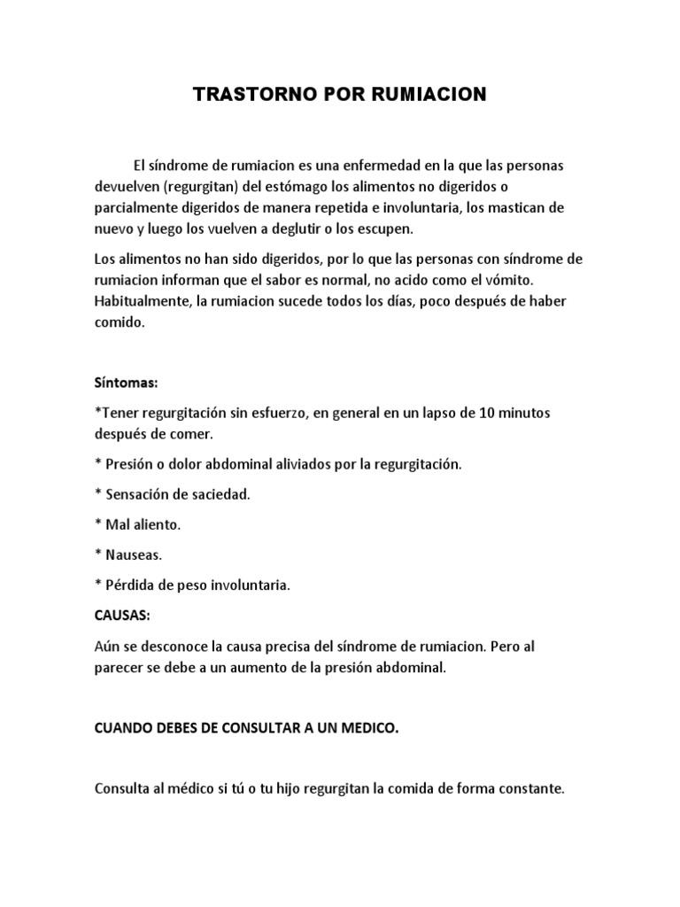 Trastorno de Rumiación: Síntomas y Consulta | PDF