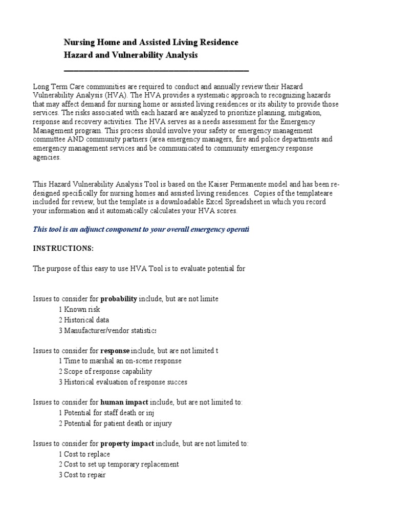 Nursing Home Hazard Vulnerability Analysis | PDF | Emergency Management ...