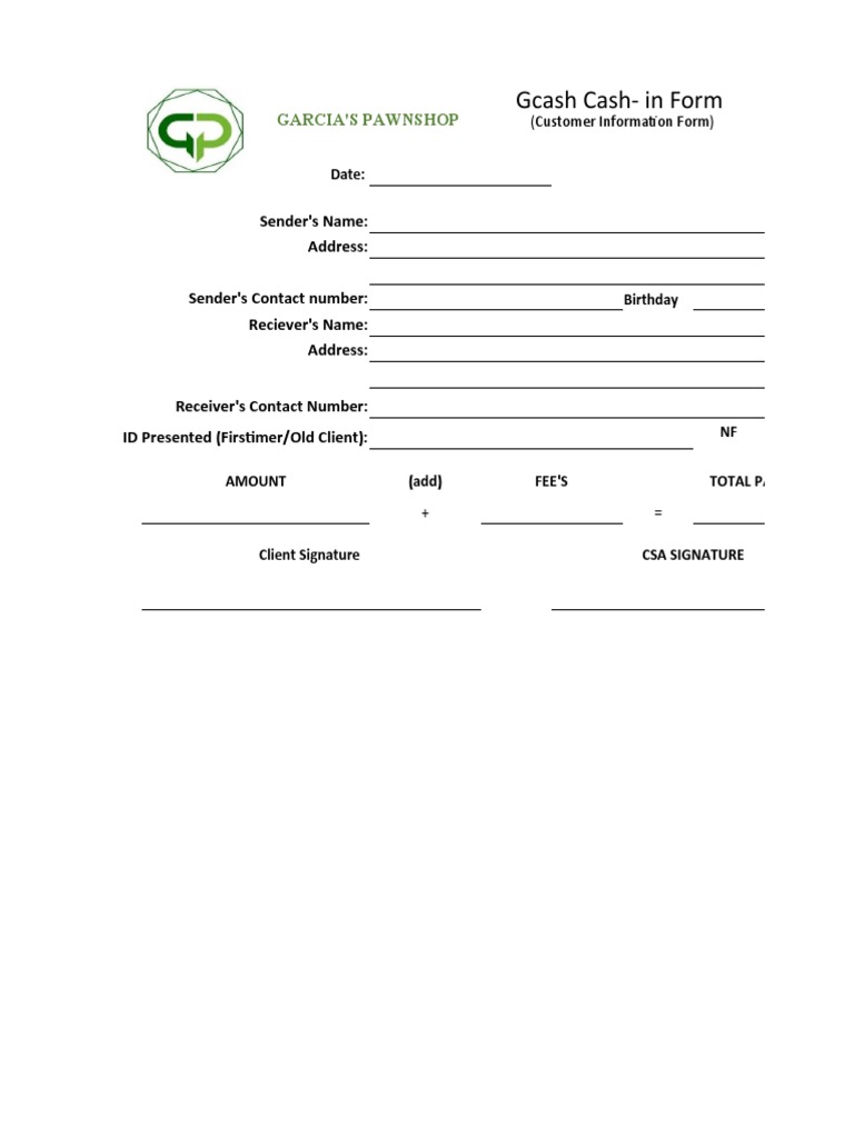 Garcia's Pawnshop Gcash Forms & Fees | PDF
