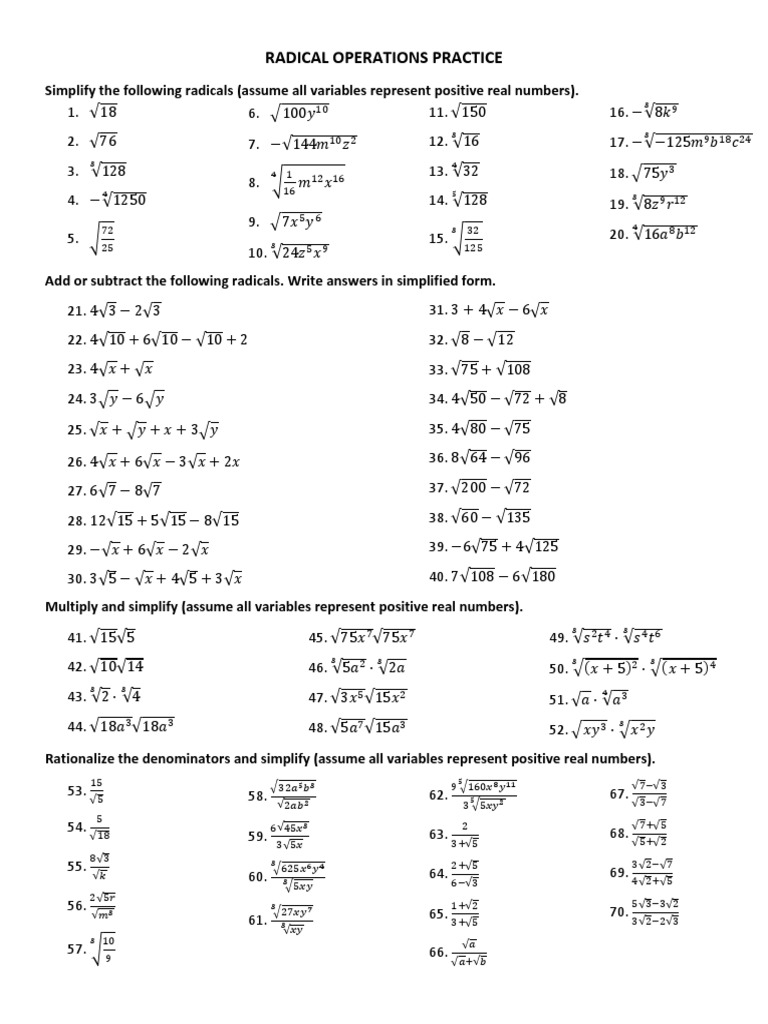 Simplifying Radicals and Operations with Radicals | PDF | Mathematics ...