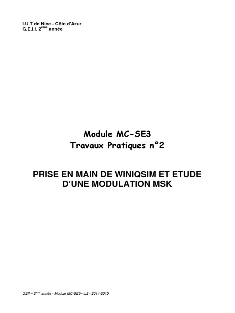 Prise en main de WinIQsim et MSK | PDF | Modulation | Modulation de ...
