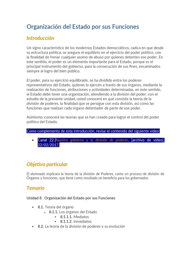 Organización y Funciones del Estado | PDF | Separación de poderes ...