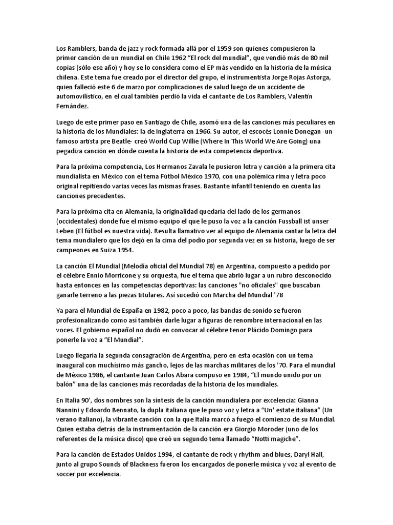 Evolución de Canciones en Mundiales | PDF