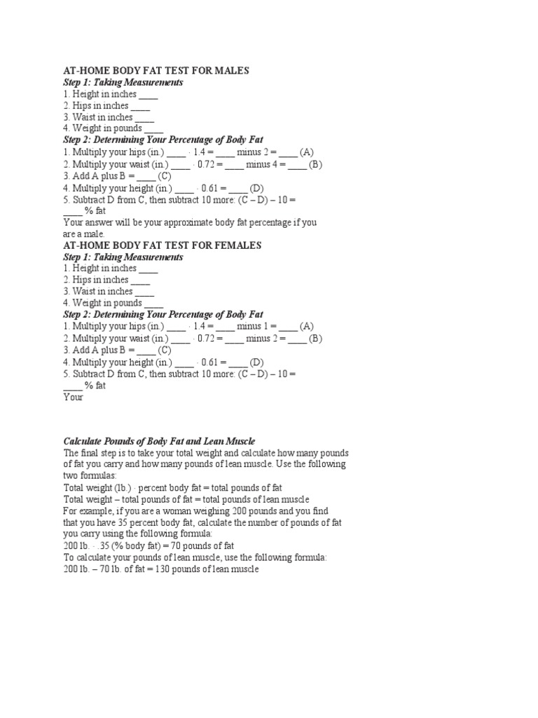 At-Home Body Fat Test Guide | PDF | Finance & Money Management ...