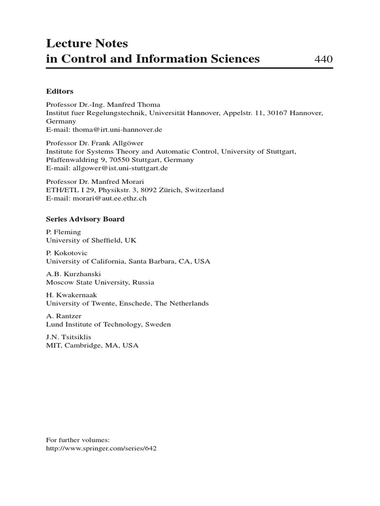 アート・デザイン・音楽 Lecture Note in Control and Information Lecture Notes in Control and Information Sciences: Editors