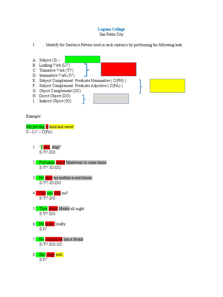 Sentence Pattern Identification Quiz | PDF | Art