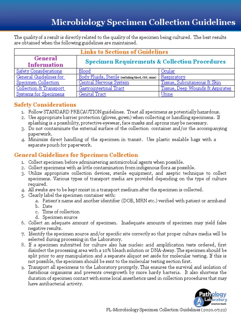PLMicrobiology Specimen Collection Guidelines (2020.07.22) PDF