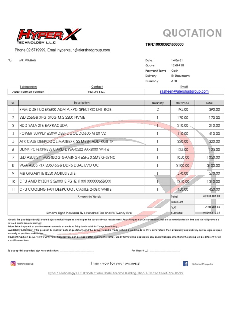 Quotation 1240 R10 PDF Computer Hardware Computing