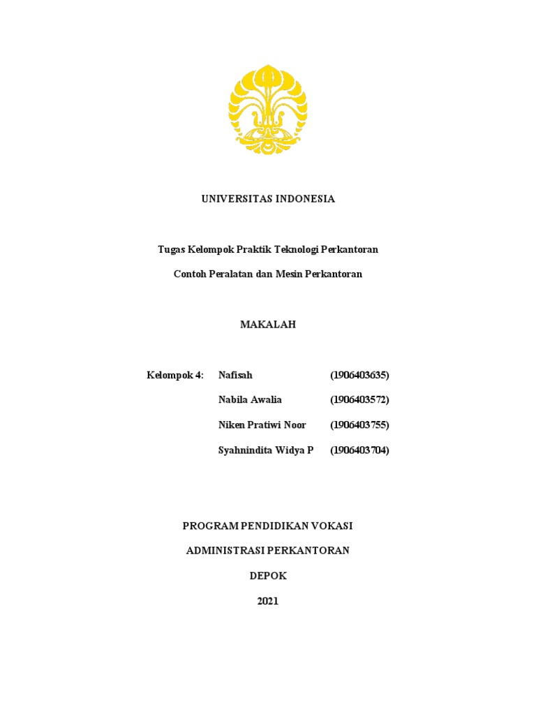 Kelompok 4 - Teknologi Perkantoran Contoh Peralatan Dan Mesin