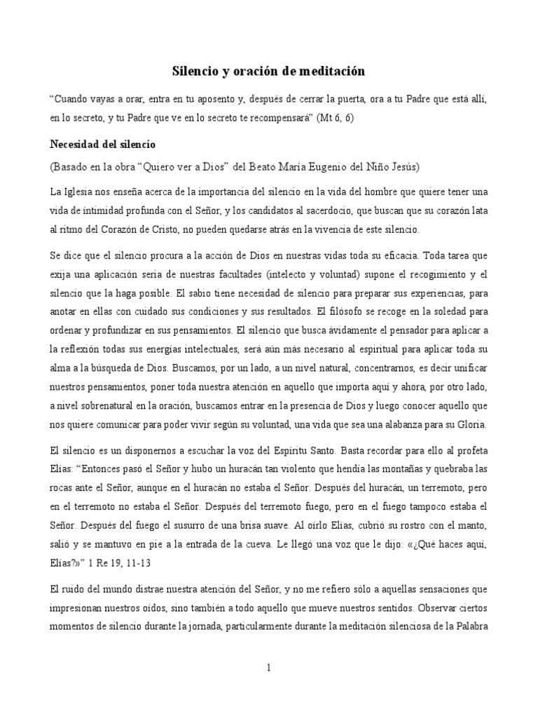 Silencio y Oración en la Meditación | PDF | Oración | Dios