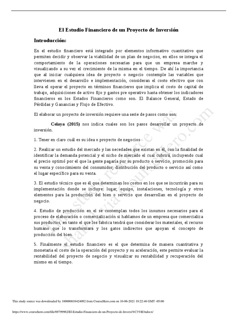 El Estudio Financiero de Un Proyecto de Inversi N | PDF | Tasa interna ...