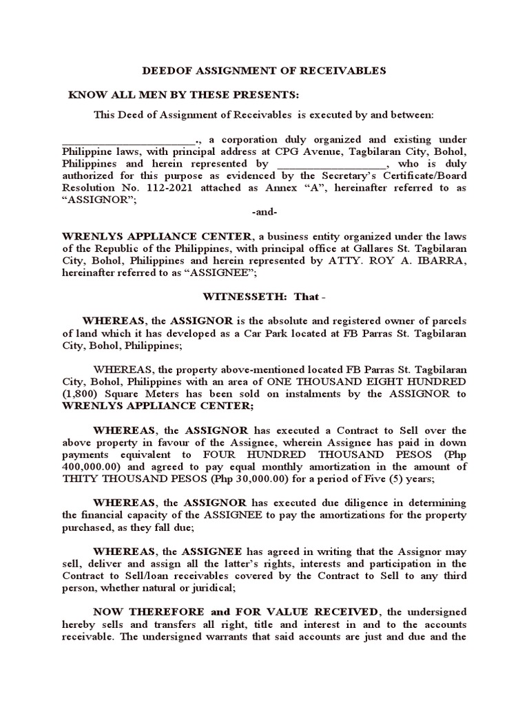 specific assignment of receivables