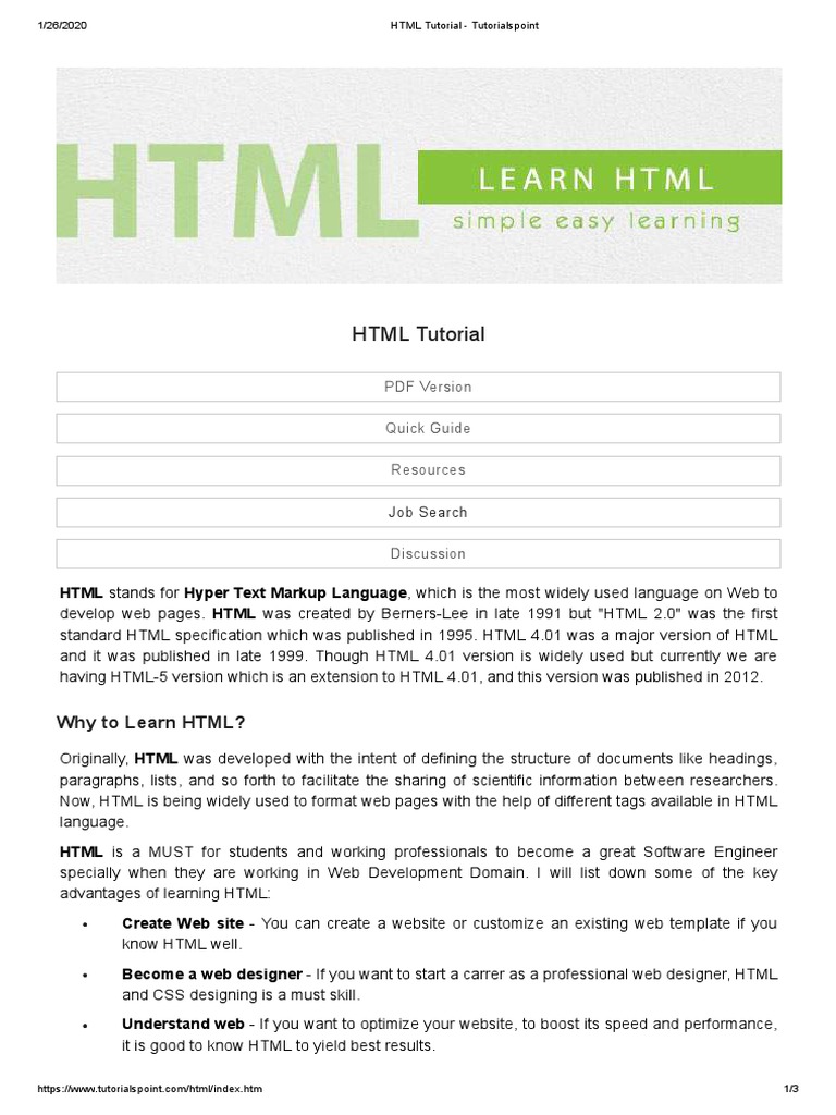 HTML Tutorial Overview: Learn HTML Basics | PDF | Html Element | Html