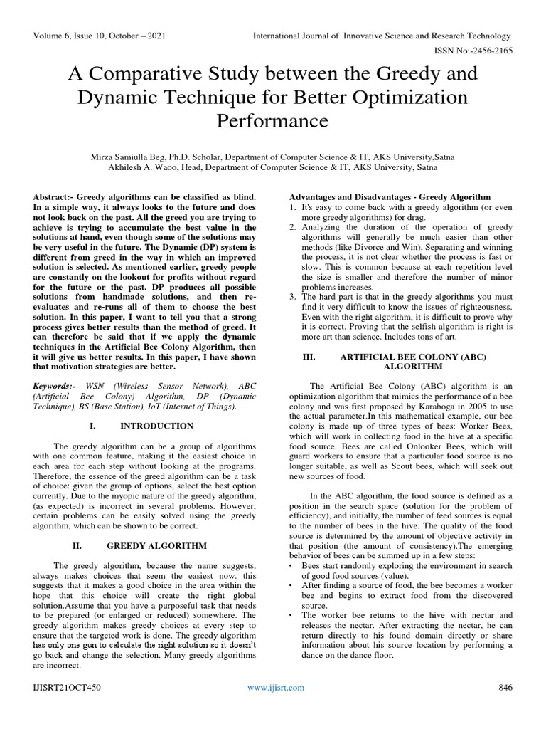 A Comparative Study Between The Greedy and Dynamic Technique For Better ...